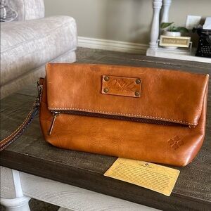 Patricia Nash Fold-over Wristlet/Clutch Leather Light Brown